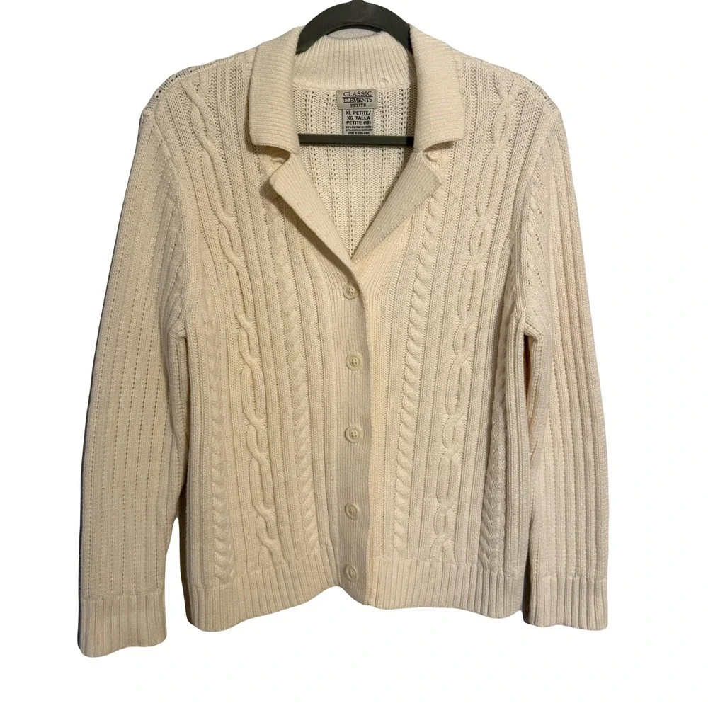 Vintage Fisherman Cream Cable Knit Button Front‎ Cardigan Sweater XL